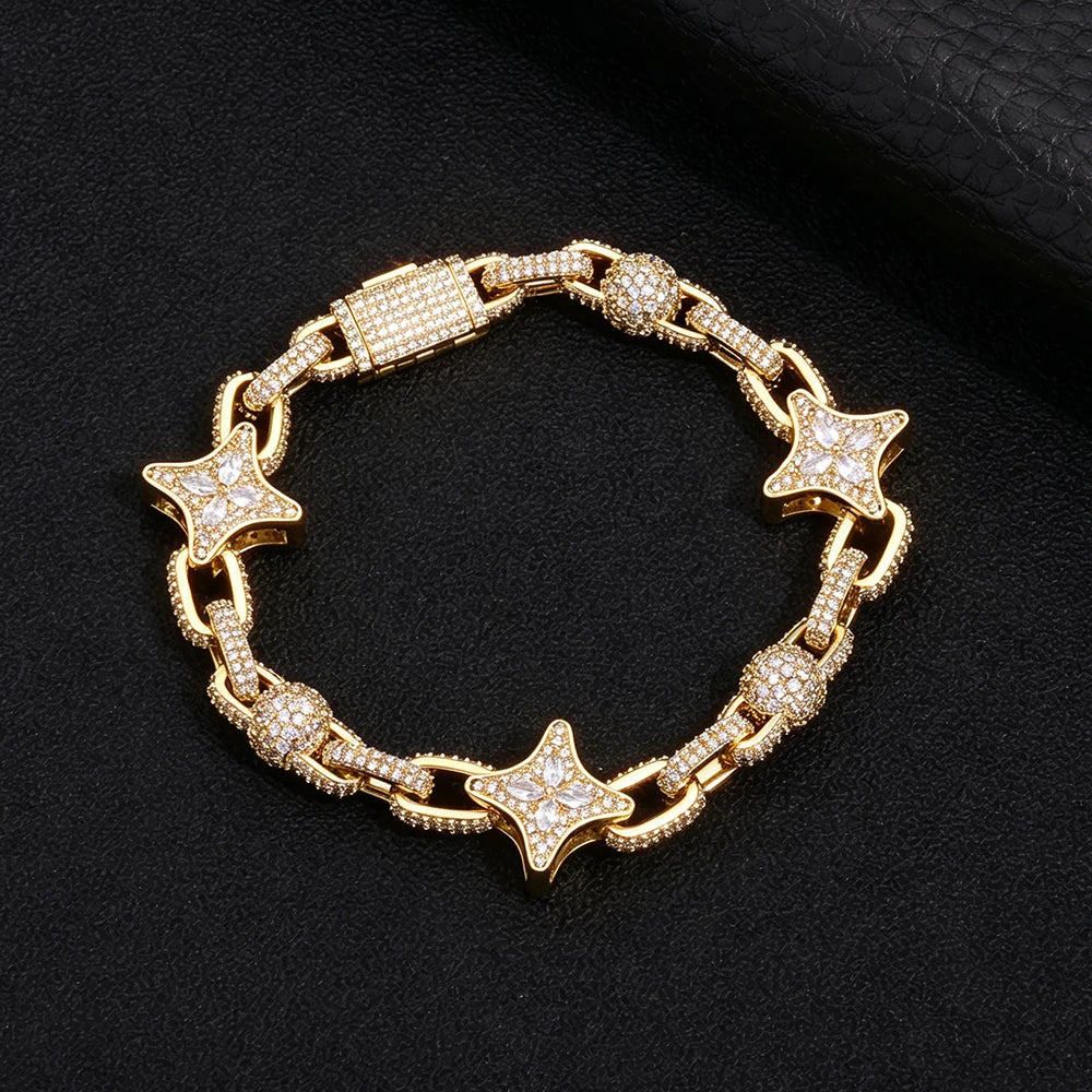 NUOYA Star Cuban Link Chain Gold Silver Color Iced Out CZ Zircon Hip Hop Necklace For Men Women Bling Bling Jewelry