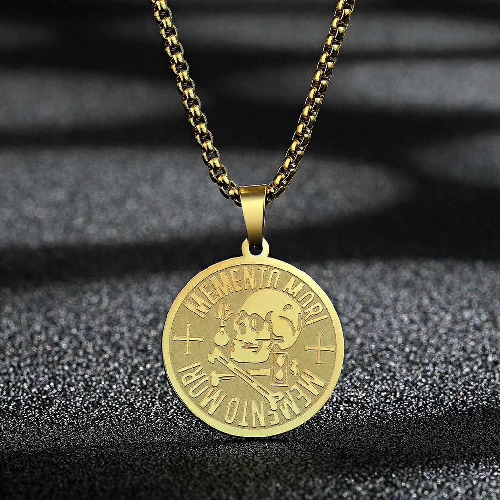 Memento Mori Stoic Skull Pendant Necklace — Stainless