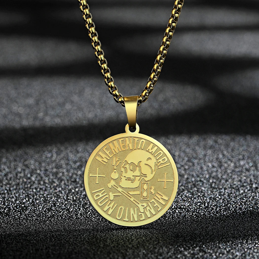 Memento Mori Stoic Skull Pendant Necklace — Stainless