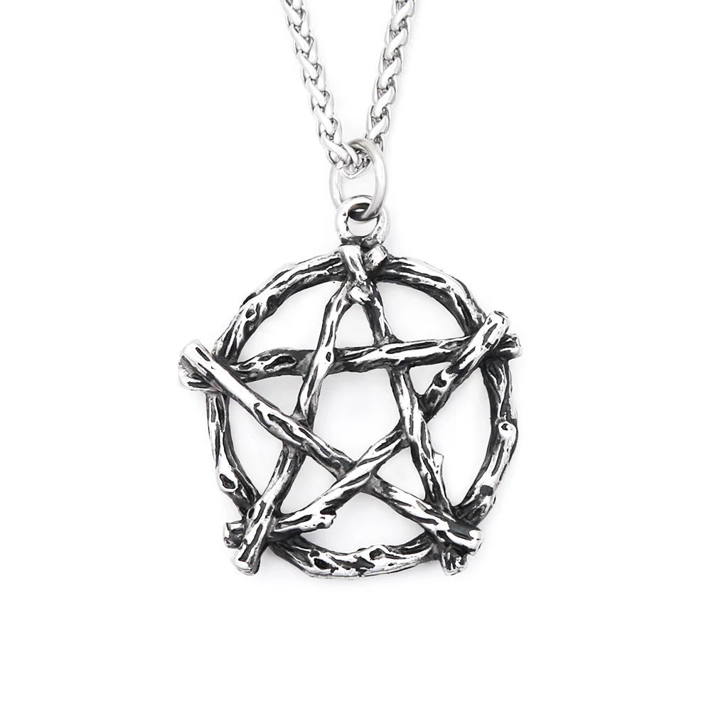 Classic Vintage Seal of Lucifer Satanic Pendant Stainless Steel Black Simple Pentagram Group Necklace For Men Biker