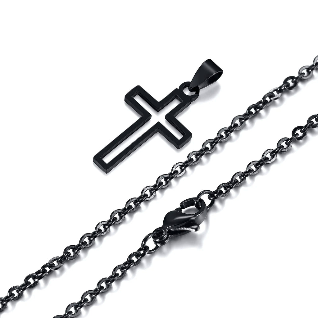 Casual Hollow Cross Necklaces for Men Boys,Waterproof Stainless Steel Cross Pendant Necklace,Religious Faith Prayer Jewelry Gift