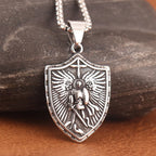 Vintage Saint Angel Shield Necklace Stainless Steel Men Pendant Necklace Classic Archangel Belief Amulet Jewelry Gift Wholesale