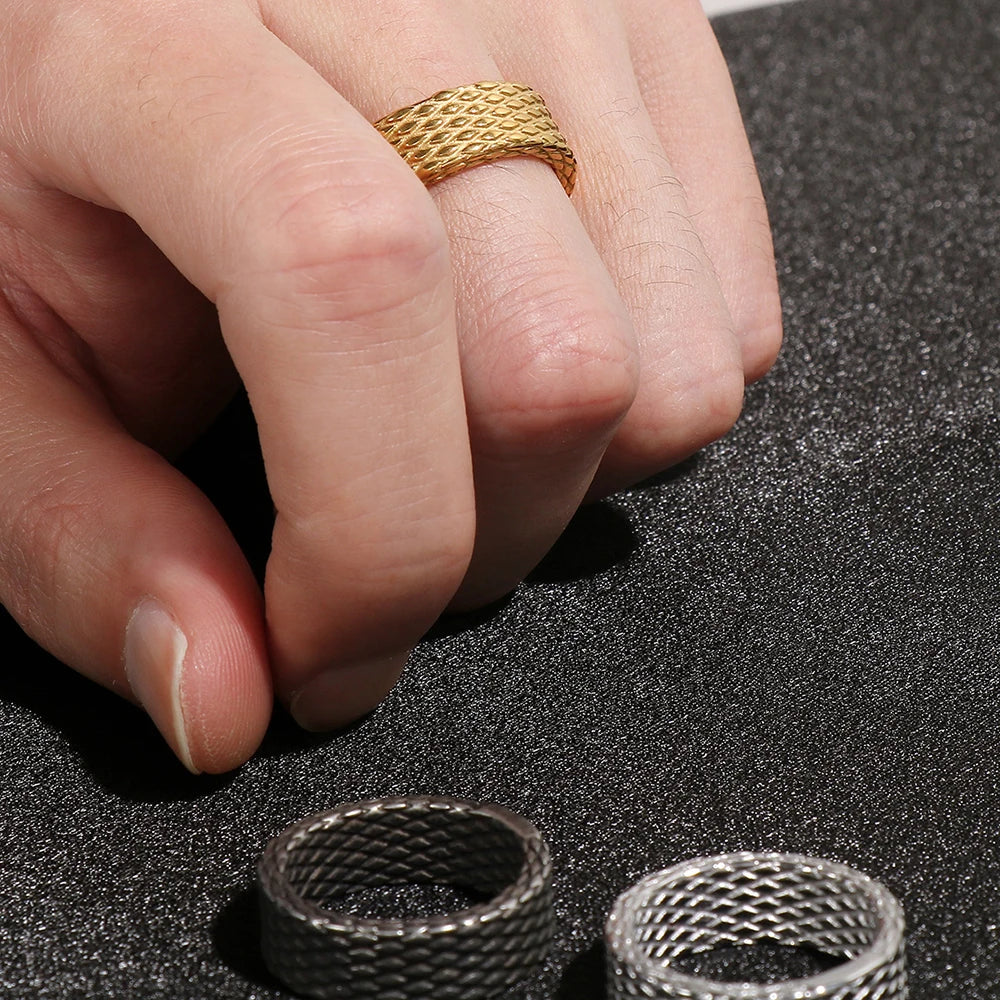 Distressed Diamond Pattern Style Stainless Steel Rings for Man Mens Rings Vintage Birthday Jewelry Gifts for Him 3