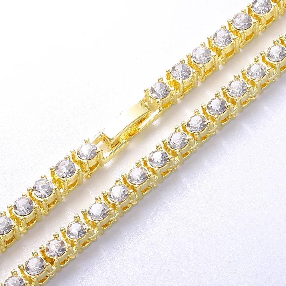 Hip Hop Iced Out Tennis Bracelet Necklace Men 4mm Tennis Chain Fashion Gold Color Jewelry Women Link 18/20inch Choker