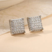 Fashion Women Men Stud Earrings Classic Square Shaped Ear Stud Piercing Sparkling Cubic Zircon Temperament Jewelry