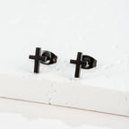 Small Gold Cross Stud Earrings Christian Amulet — Stainless Steel