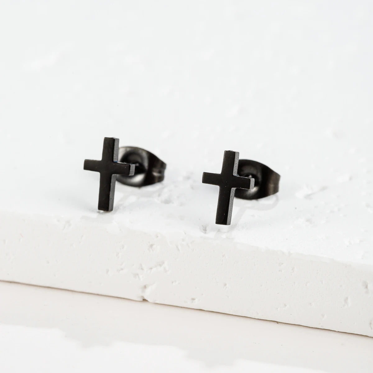 Small Gold Cross Stud Earrings Christian Amulet — Stainless Steel