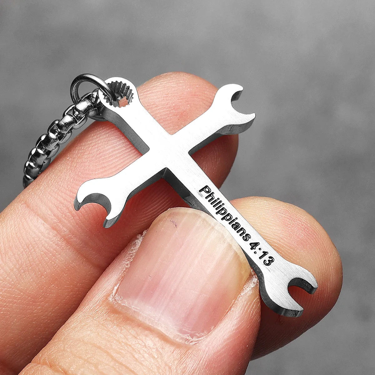 Wrench Cross Pendant Necklace — Stainless Steel