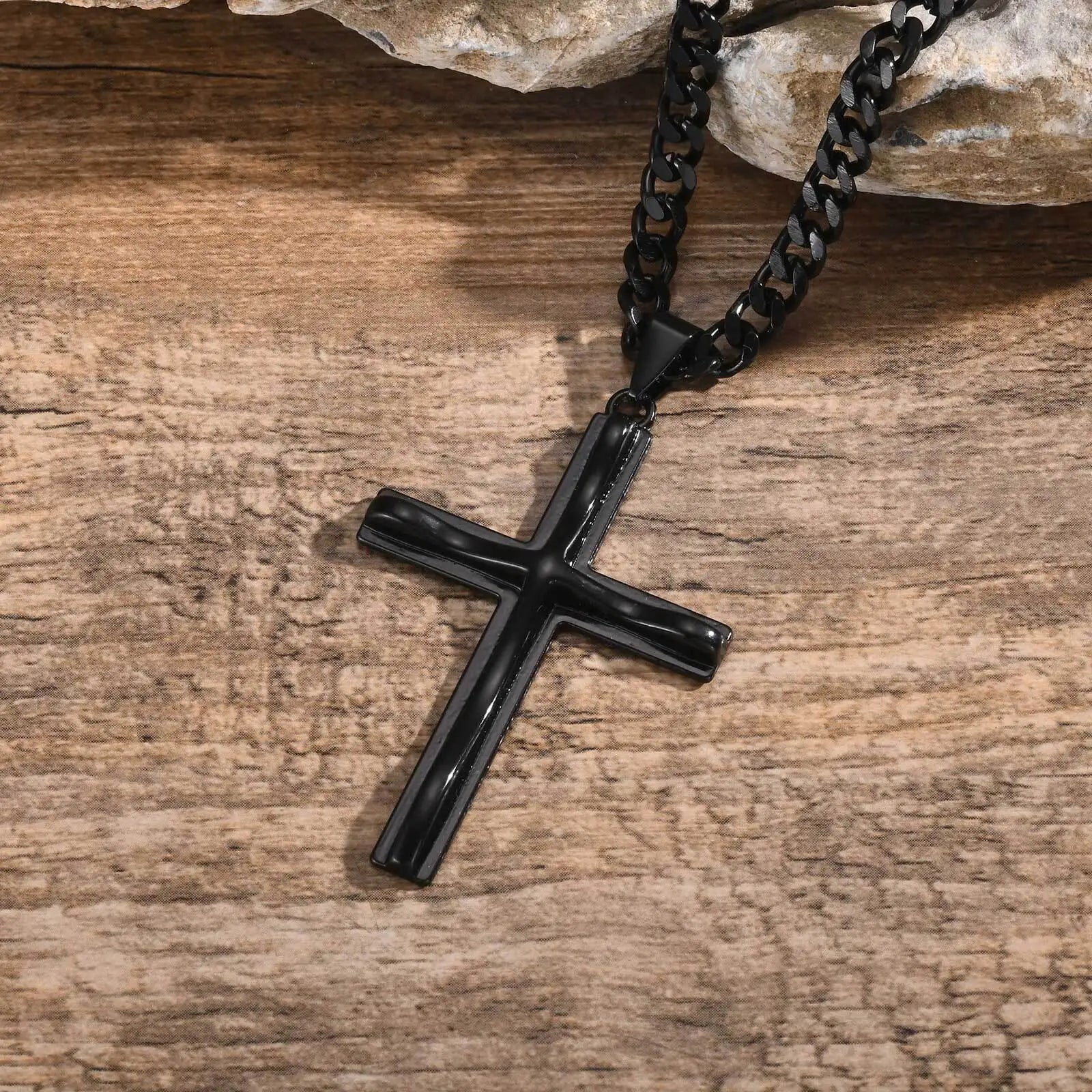 Vnox Mens Big Cross Pendant Necklaces, Religous Faith Jewelry, Two Layers Cross Pendant with Cuban Chain, Punk Hiphop