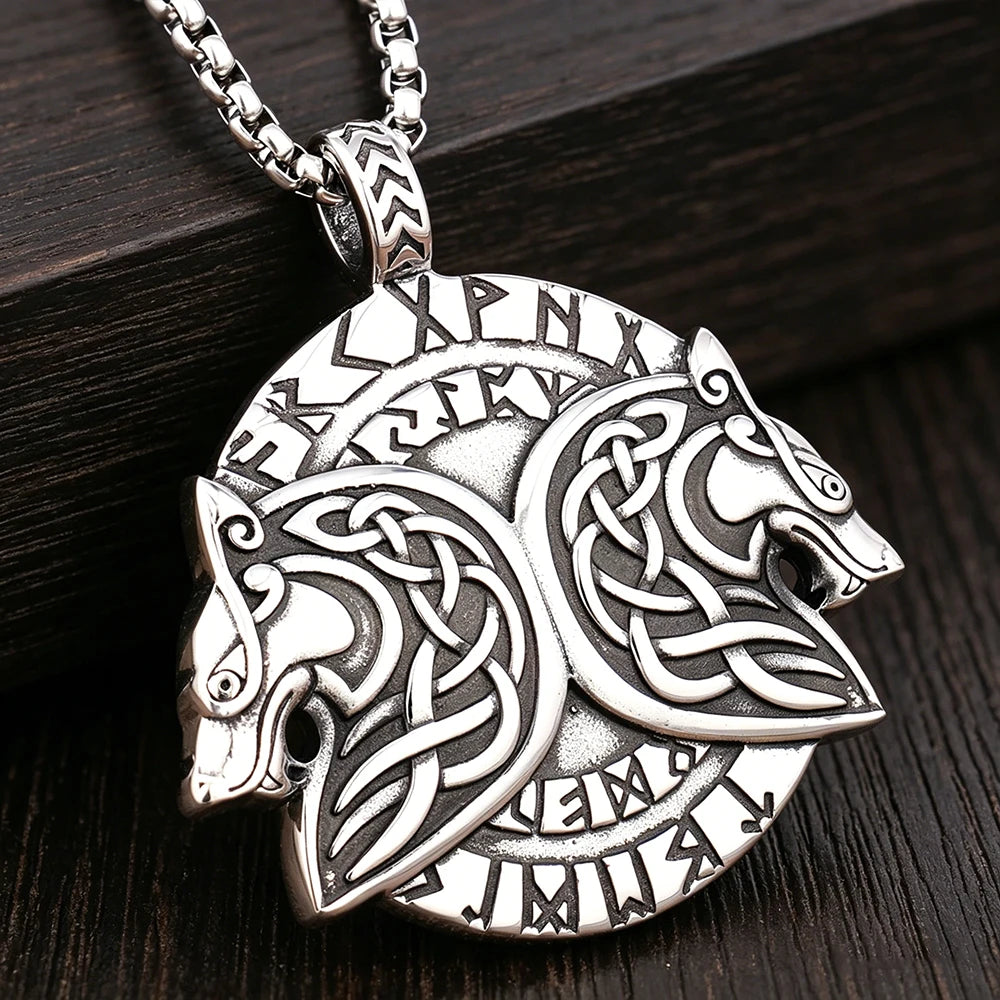 Stainless Steel Viking Fenrir Wolf Pendant Necklace Vintage Nordic Rune Men Jewelry Best Gift Wholesale Dropshipping