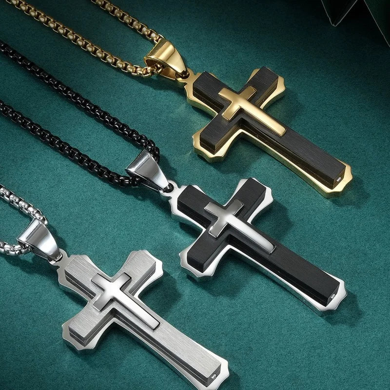 Double-Layer Cross Stainless Steel Pendant Necklace