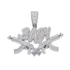 New Men Hip Hop Iced Out Bling AK47 Gun Pendant Necklace with 13mm Miami Cuban Chain HipHop Letter BABY Necklace Fashion Jewelry