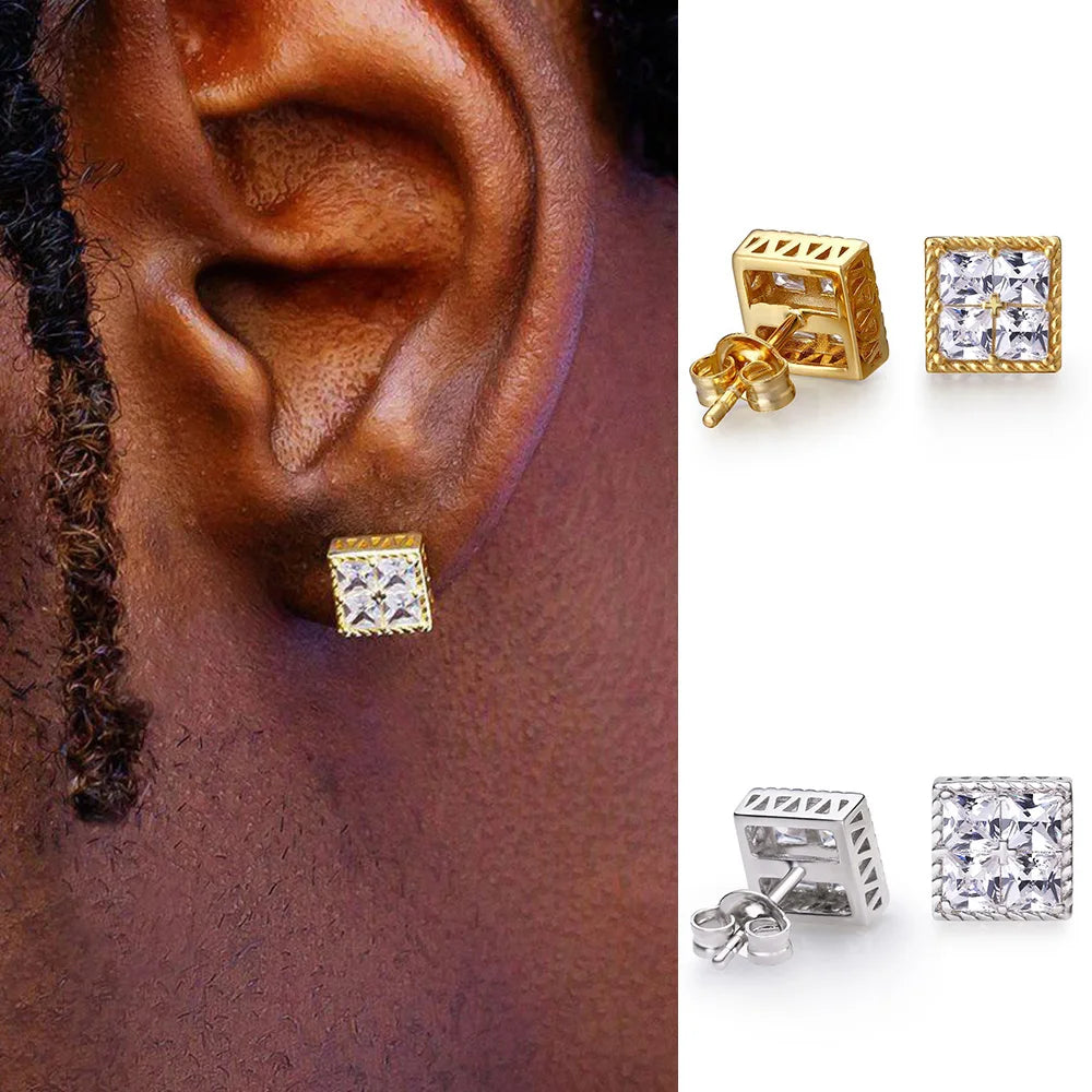 Gold Iced Out Stud Earring Statement Crystal