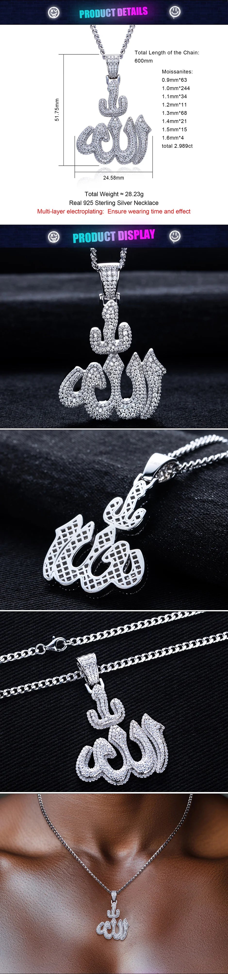 Iced Out Allah Pendant — 925 Silver