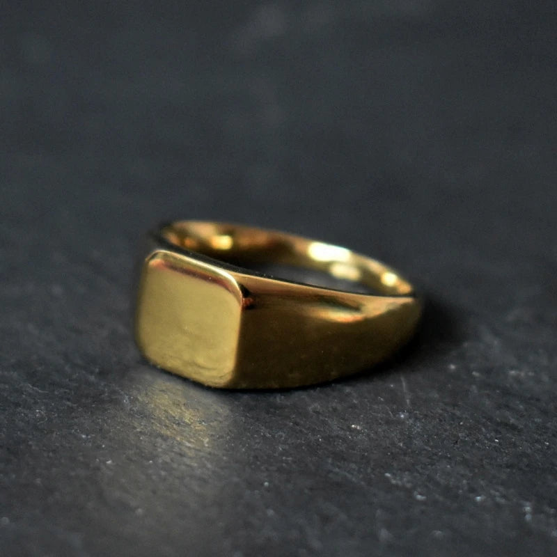 Handmade Highly Polished Stainless Steel 18k Gold Plated Square Geometric Smooth Blank Signet Rings for Women Men