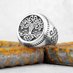 Viking Stainless Steel Ring Anchor Compass Tree of Life Nordic Viking Rune Wolf Men and Women Ring Jewelry for Boyfriend as Gift