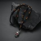 Skull Pendant Black Beaded Necklace for Men and Women, 72cm