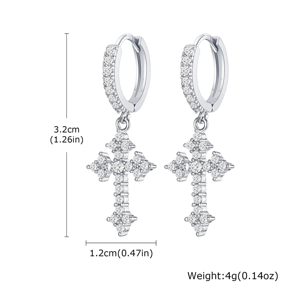 Classic Texture Cross Pendant Earrings for Men, Stainless Steel Jesus Drop Dangle Earrings, Unique Religious Ear Jewelry Gifts