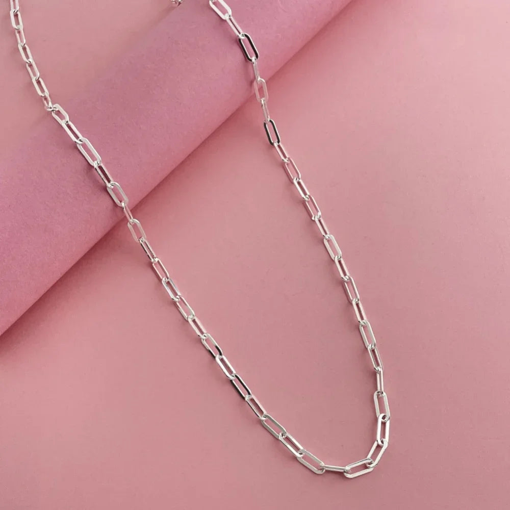 45-60cm 925 Sterling Silver 3mm Wide Paper Clip Necklace for Boys Girls Women Fine Jewelry Wedding Party
