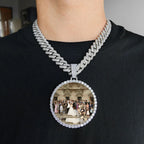 HHIOK Customized Necklaces Circle Chain Picture Personalized Diamond Memory Pendant with Photo Wing Design Gift for Men