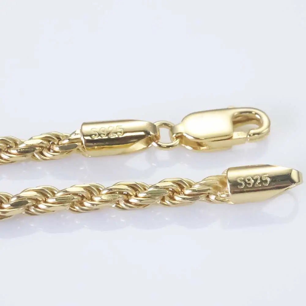 Two-Tone 925 Silver Rope Chain Necklace 3/5MM PVD