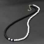 Stylish 6mm Stone Healing Necklace For Men 24 Inches Long Collar Stainless Steel Buckle Black White Yin Yang Bicolor