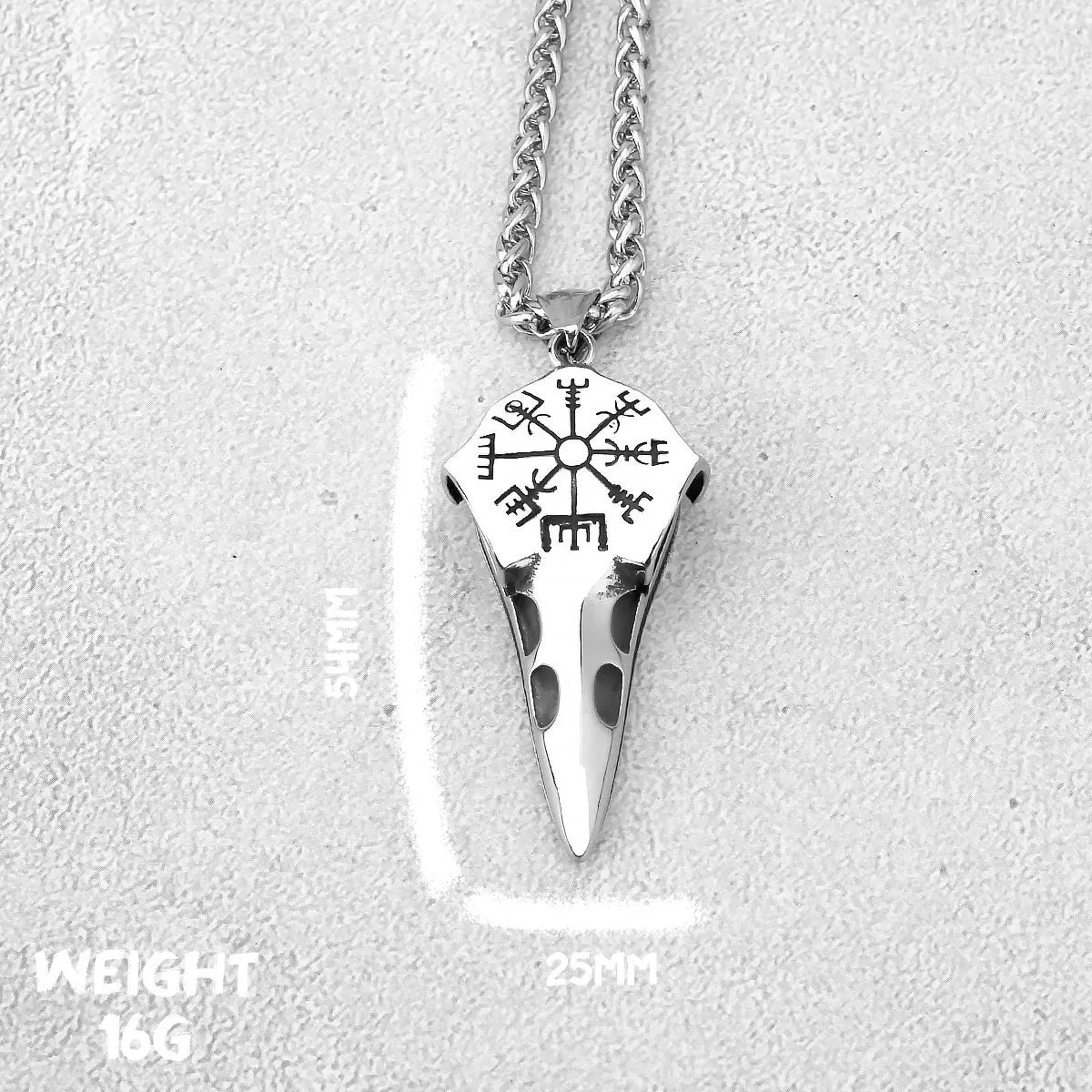 Nordic Odin Crow Skull Pendant Necklace Gothic Stainless Steel Raven Skull Compass Rune Necklace for Men Punk Jewelry