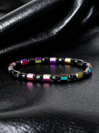 Hematite Stone Bracelet Handmade Woven with Gold color Spacers Cylinder Beads Leather for Energy Protection Reiki Charm Jewelry