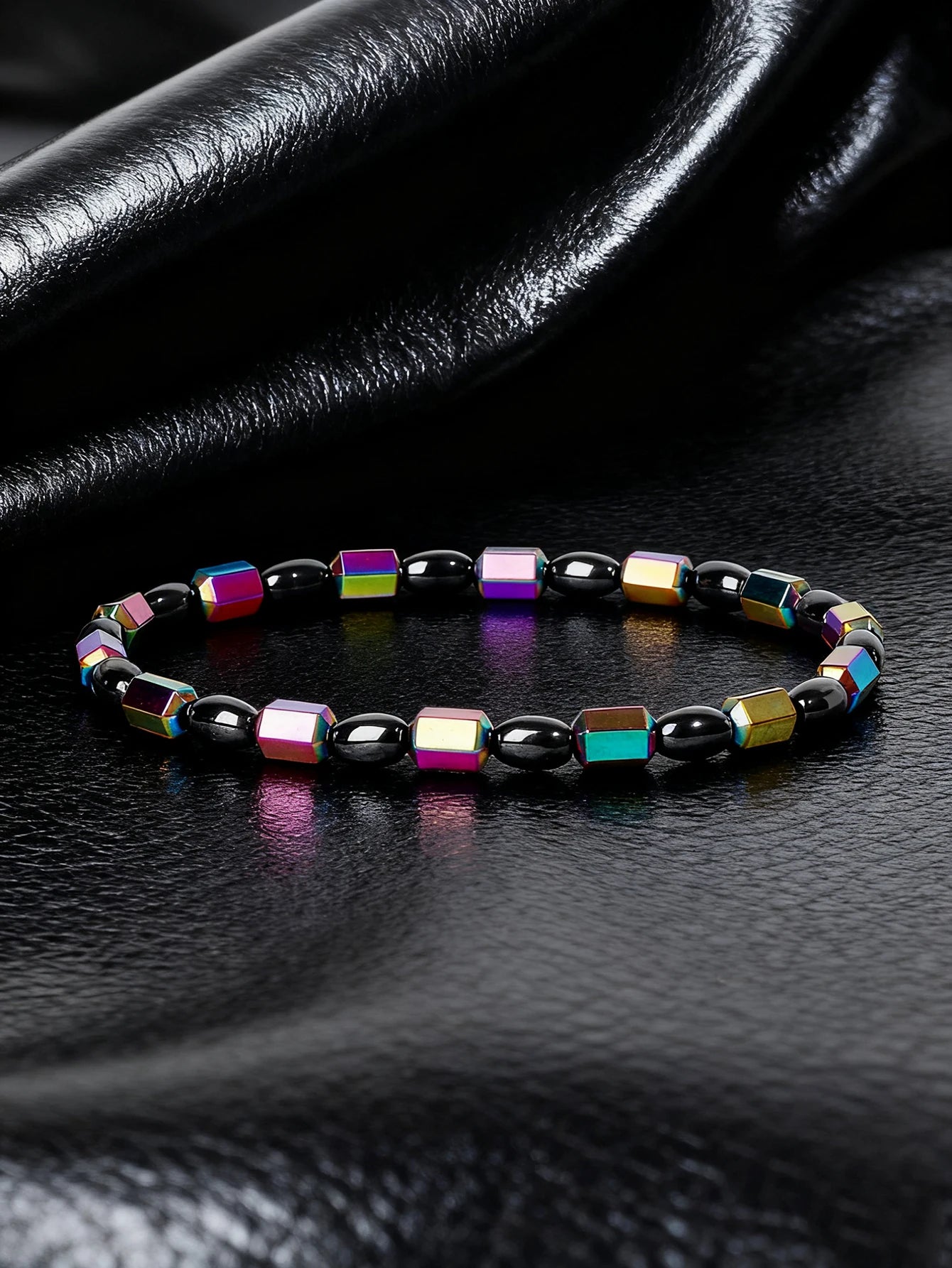 Hematite Stone Bracelet Handmade Woven with Gold color Spacers Cylinder Beads Leather for Energy Protection Reiki Charm Jewelry