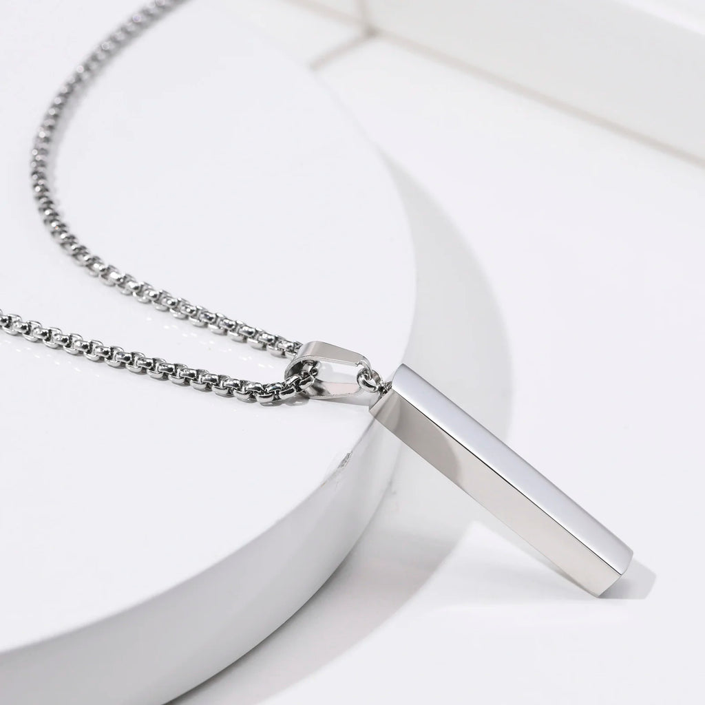 Vnox Mens Silver Color Bar Necklaces, Geometric Stainless Steel Pendant with Box Chain, Minimalst Metal Jewelry Gift
