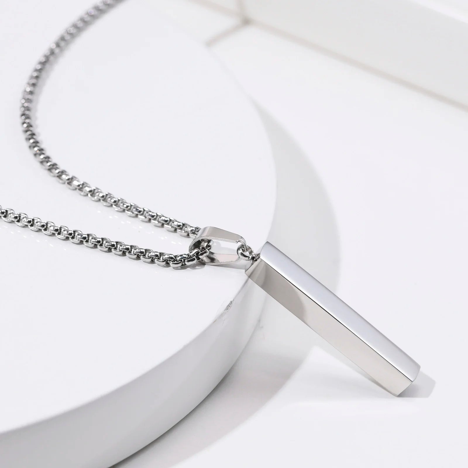 Vnox Mens Silver Color Bar Necklaces, Geometric Stainless Steel Pendant with Box Chain, Minimalst Metal Jewelry Gift