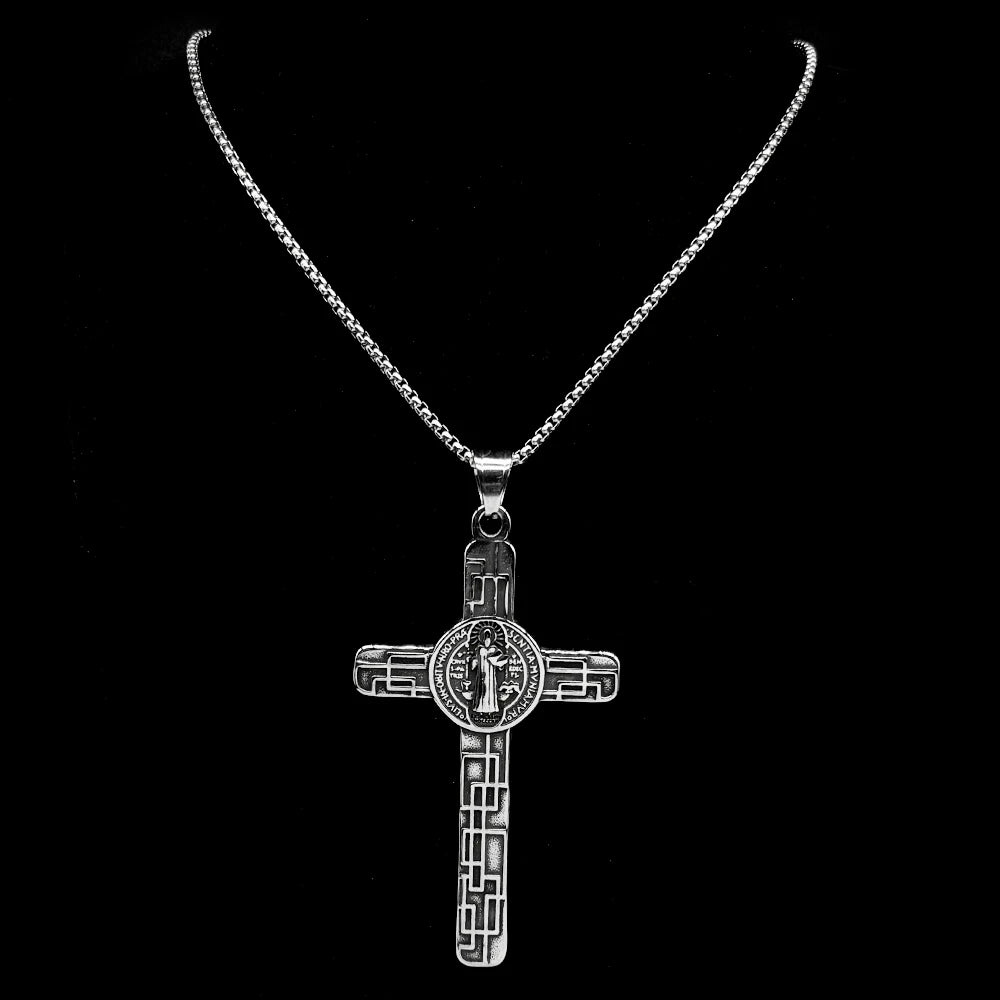 Catholic Saint Benedict Cspb Medal Pendant Necklace for Women Men Stainless Steel Silver Color Chain Jewery san benito Gift