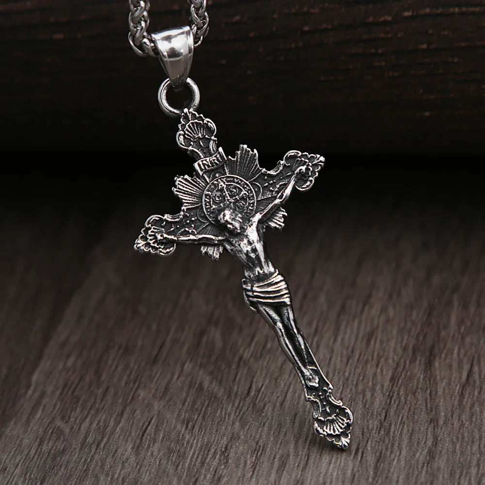 Catholic Cross Jesus Pendant — Stainless
