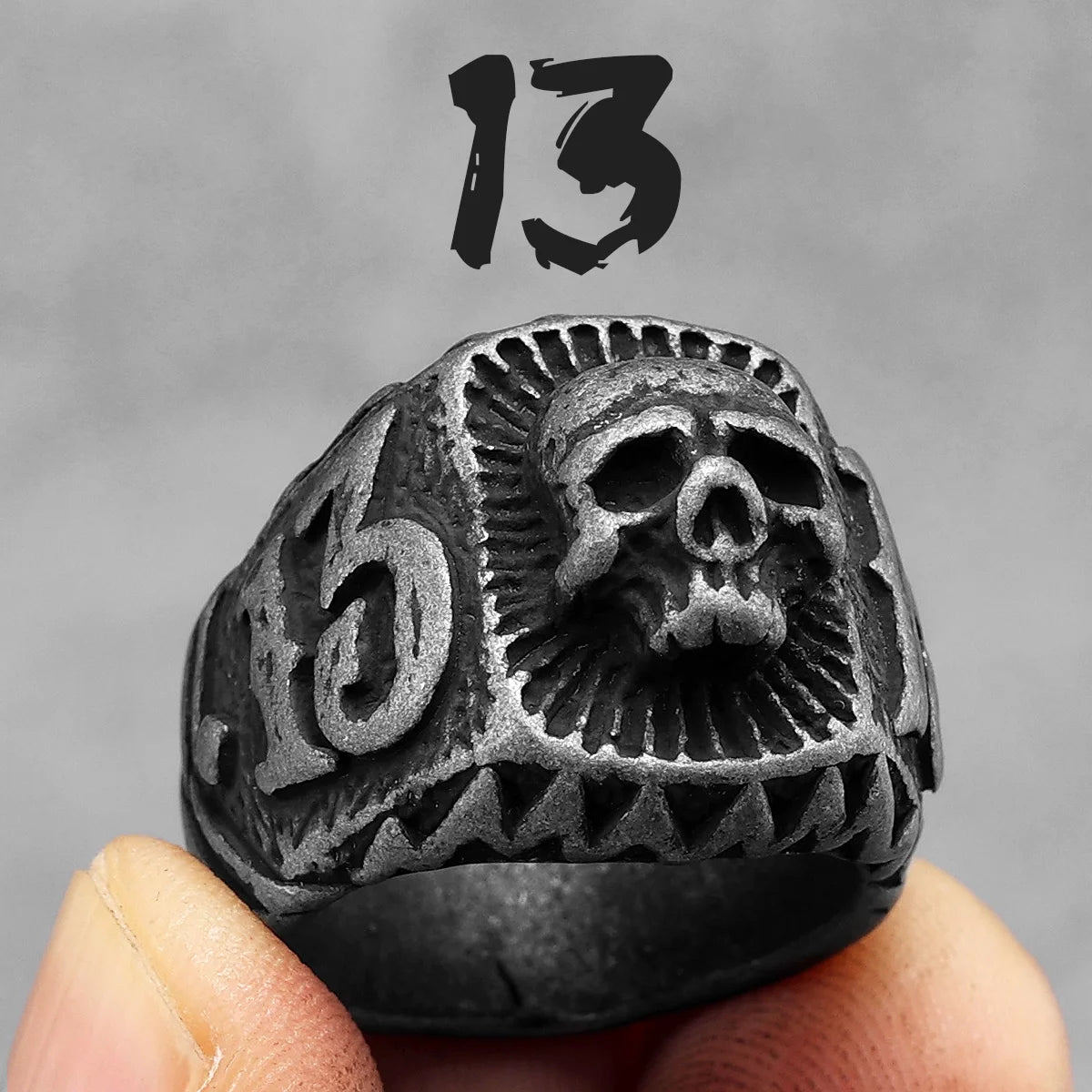 Lucky 13 Skull Ring Black — Stainless Steel