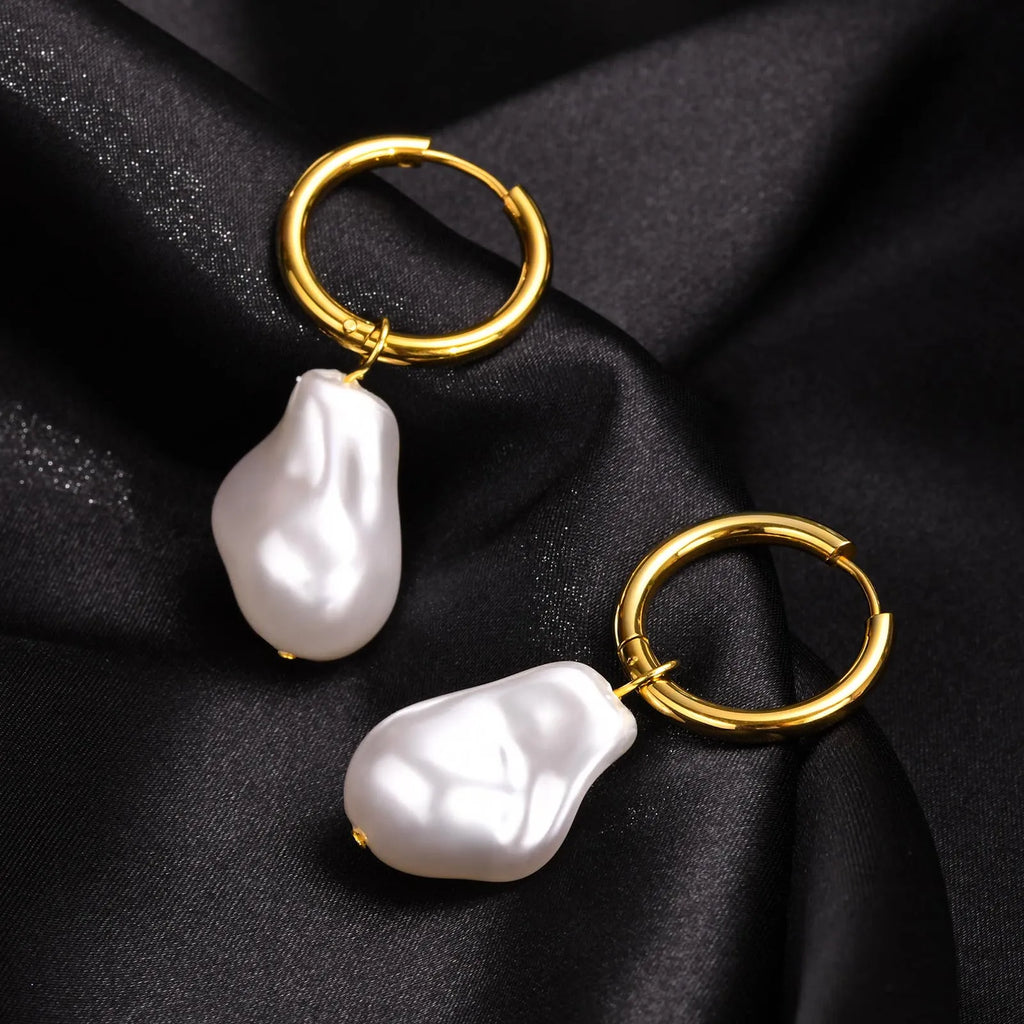 Baroque Pearl Huggie Hoop Earrings — Statement