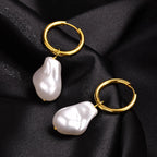 Baroque Pearl Huggie Hoop Earrings — Statement