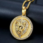 Iced Out Lion Head Round Pendant Necklace