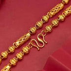 9999 24K real gold hollow men's necklace M-shaped buckle men's chain boutique open cylindrical necklace lantern beads