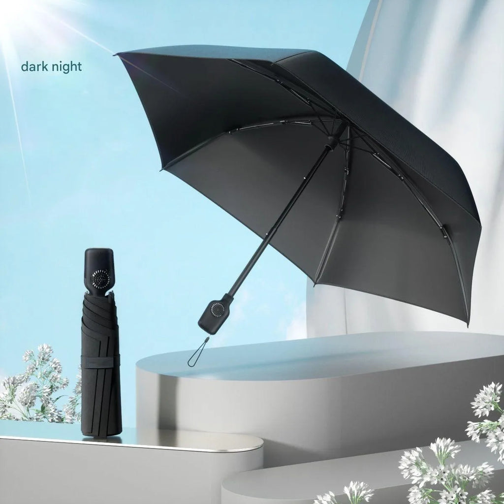 High-end Manul Umbrella with Fan Cool Parasol Anti-ultraviolet Sunny and Rainy Dual-use Foldable Car-mounted Sunshade