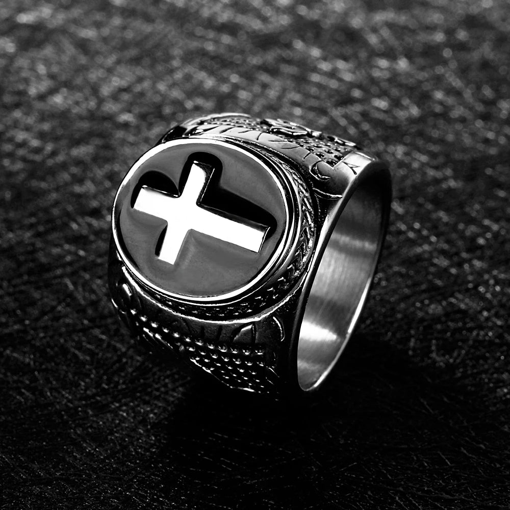 Vintage Stainless Steel Sliver/Gold Color Cross Rings Punk Fashion Christian Signet Ring For Men Amulet Jewelry Gifts