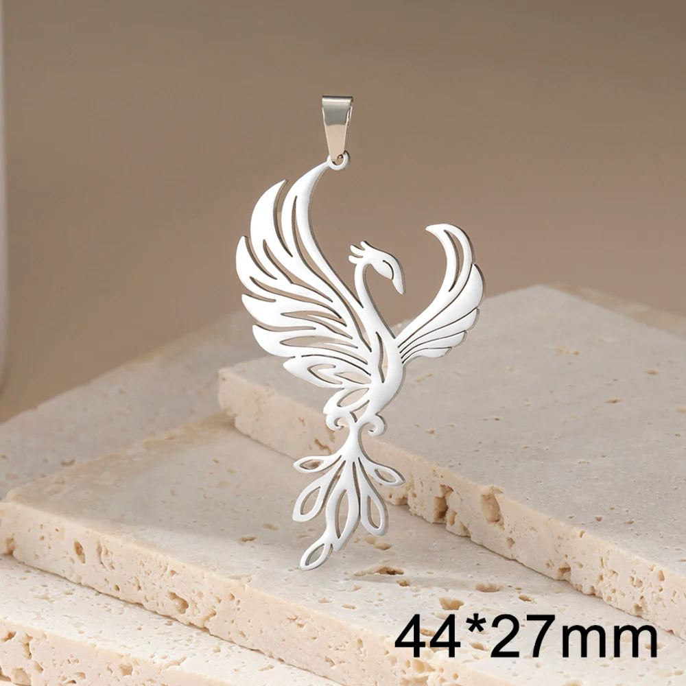 Dawapara Phoenix Pendant for Necklace Earrings Mythology Animal Stainless Steel Charms for Jewelry Making Religious Gift