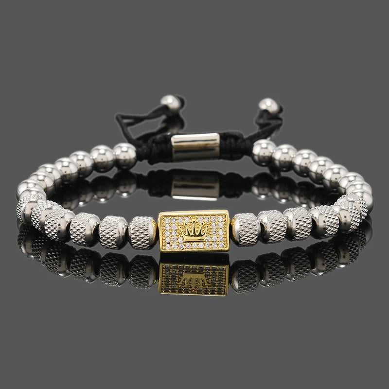 Crown Beads Charm Bracelet — Stainless Steel