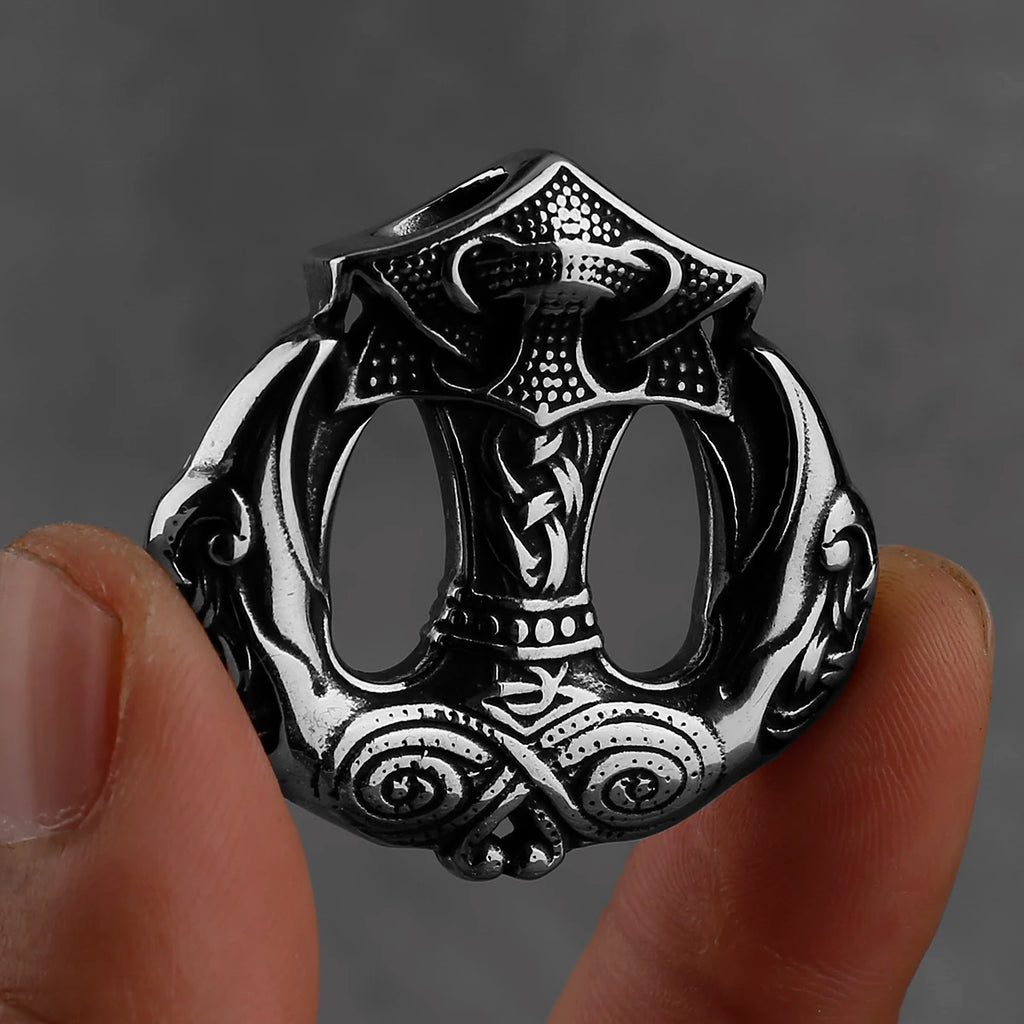 Viking Crow Anchor Pendant Necklace for Men — Stainless Steel