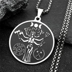 Witch Triple Moon Goddess Hecate Necklace for Women Men Stainless Steel Greek Mythology Chain Necklace Jewelry collier