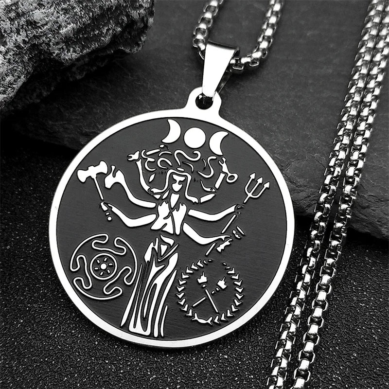 Witch Triple Moon Goddess Hecate Necklace for Women Men Stainless Steel Greek Mythology Chain Necklace Jewelry collier