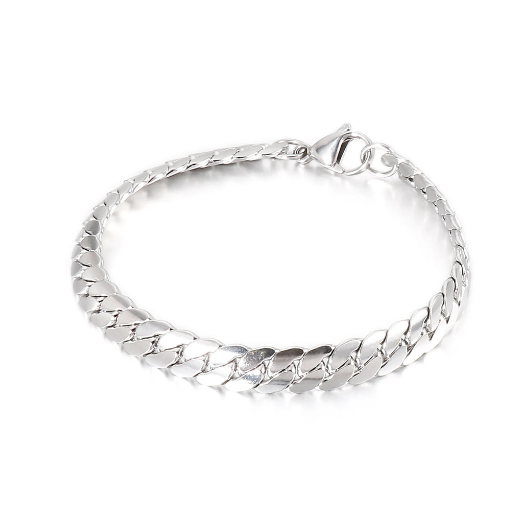 4/5/7mm Snake Chain Shiny Polished Link Couple Bracelet Simple Stainless Steel Trend Jewelry Gifts Multiple Sizes