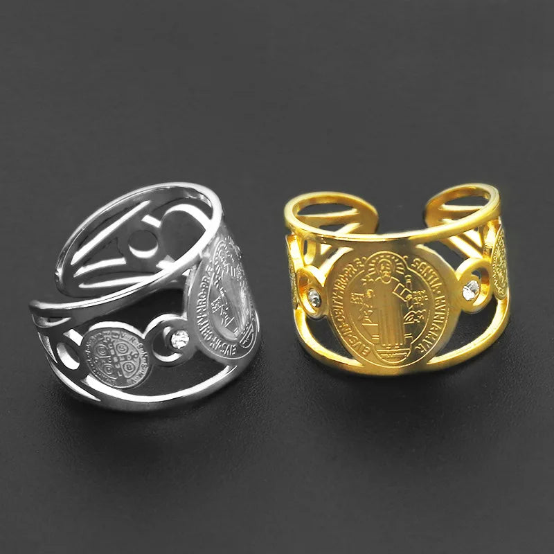 Stainless Steel Rings Signet Protection Amulet Seal of The Seven Archangels Solomon Kabbalah Chunky Stars Fashion Ring