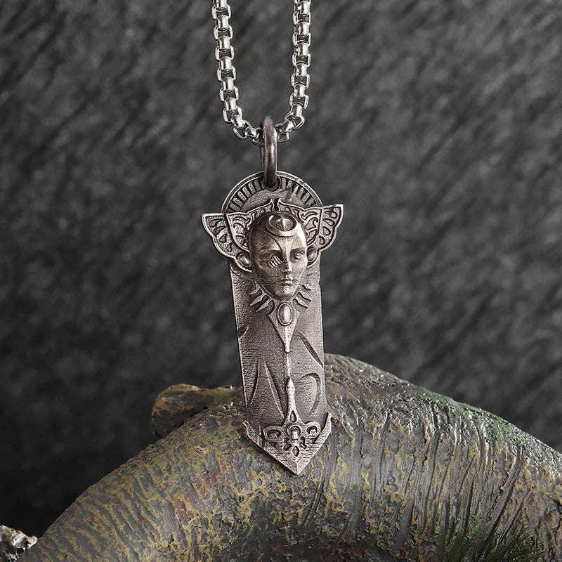Sun Hugging Moon Round Pendant — Stainless Steel