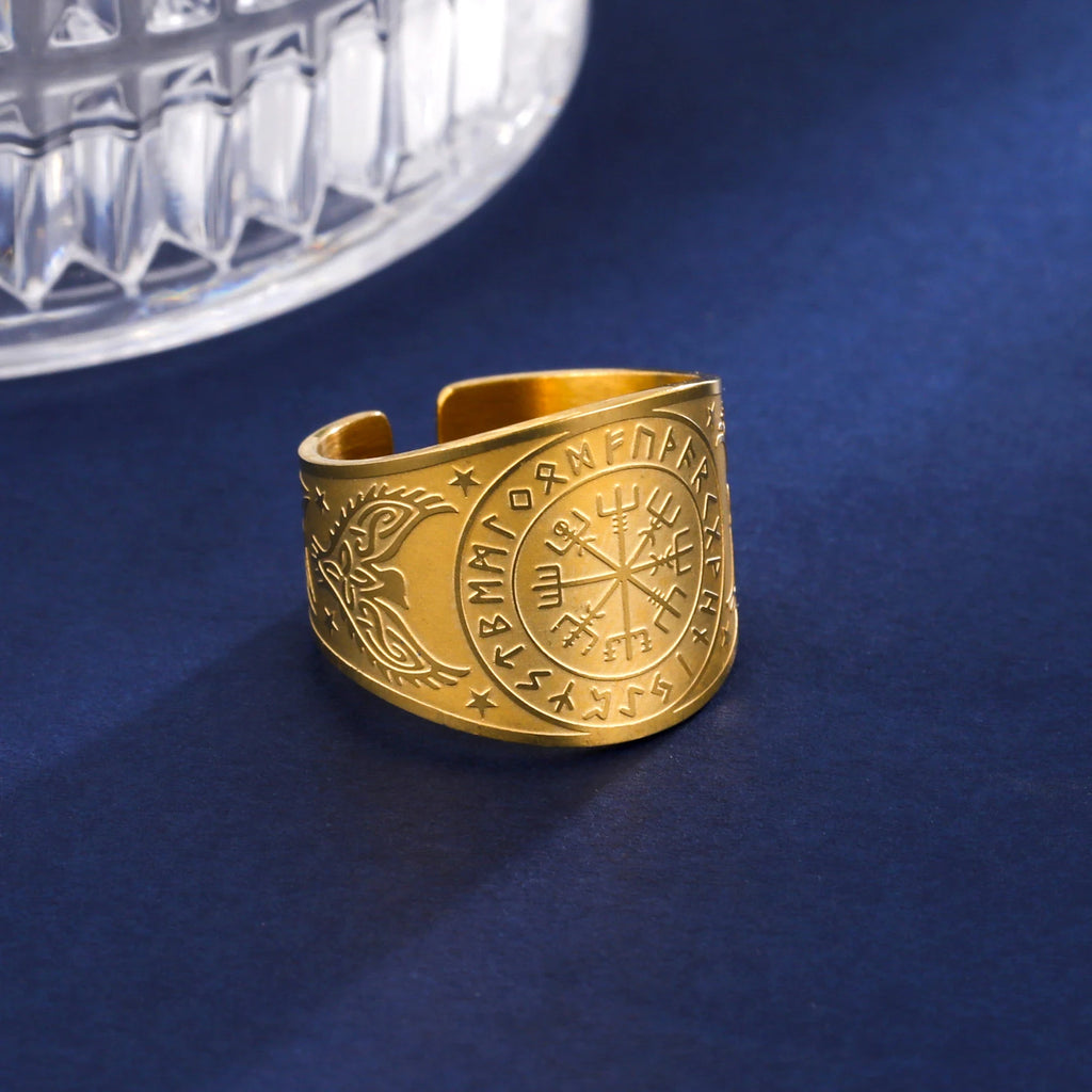 Nordic Vegvisir Compass Ring — Stainless Steel