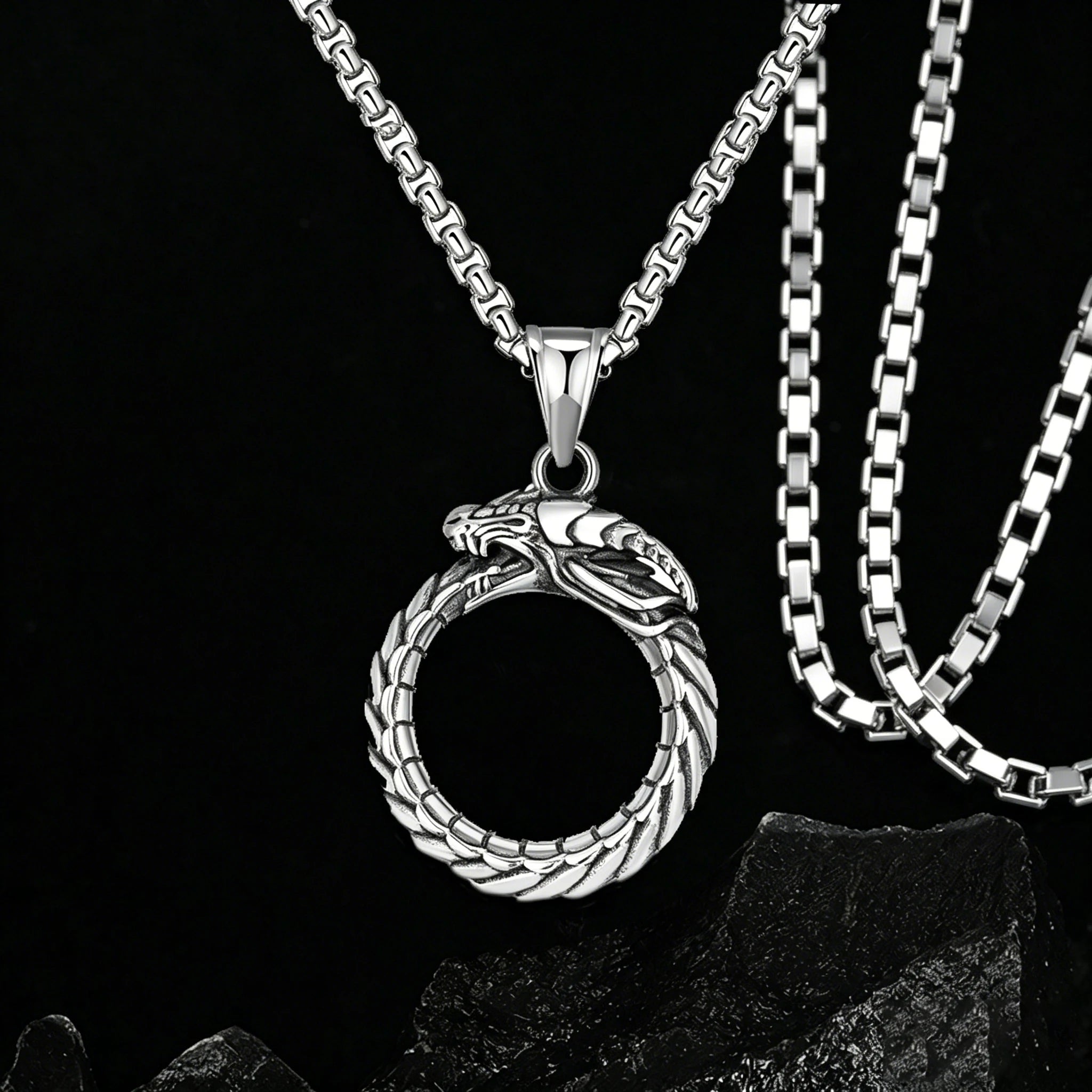 Silver Dragon Circle Pendant Necklace Stainless